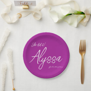 Elegant Dark Pink Graduation Party She Did It Paper Plate