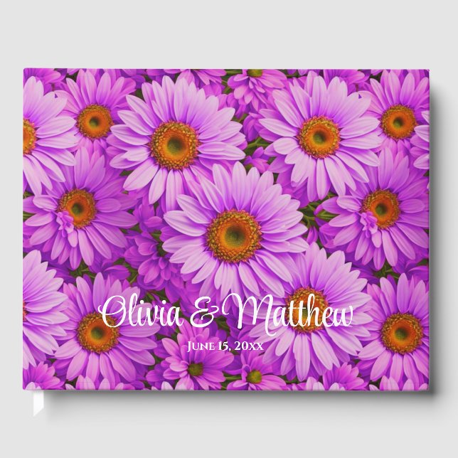Elegant dark pink magenta floral daisies guest book (Front)