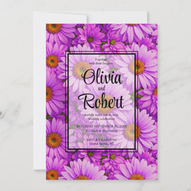 Elegant dark pink magenta floral daisies invitation (Front)