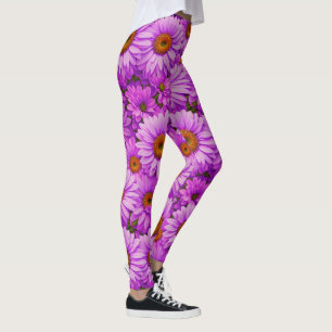 Elegant dark pink magenta floral daisies leggings