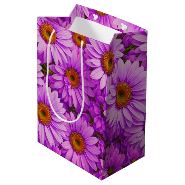 Elegant dark pink magenta floral daisies medium gift bag (Back Angled)