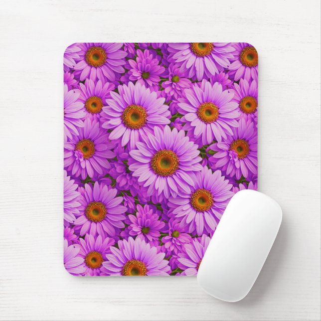 Elegant dark pink magenta floral daisies mouse pad (With Mouse)