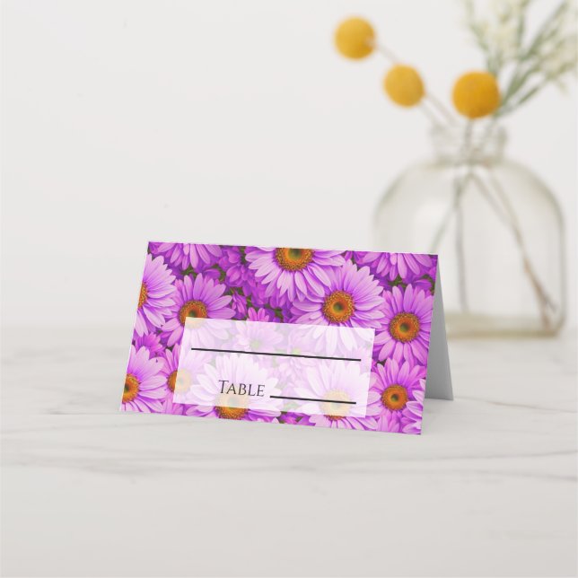 Elegant dark pink magenta floral daisies place card (Front)