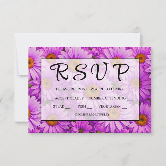 Elegant dark pink magenta floral daisies RSVP card (Front)