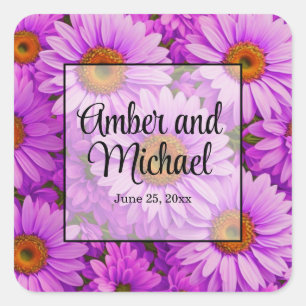 Elegant dark pink magenta floral daisies square sticker