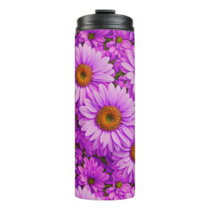 Elegant dark pink magenta floral daisies thermal tumbler
