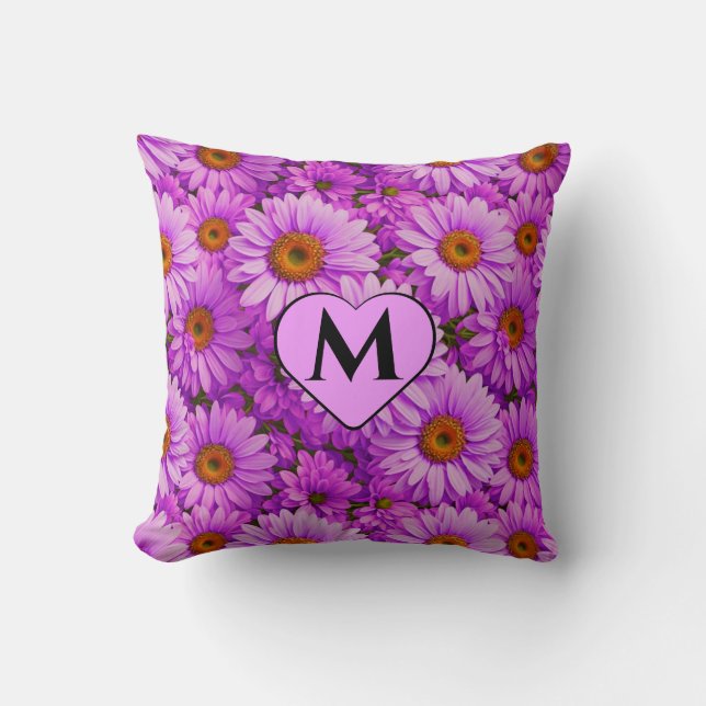 Elegant dark pink magenta floral daisies throw pillow (Front)