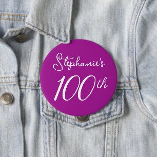Elegant Dark Pink Monogram 100th Birthday 4 Inch Round Button