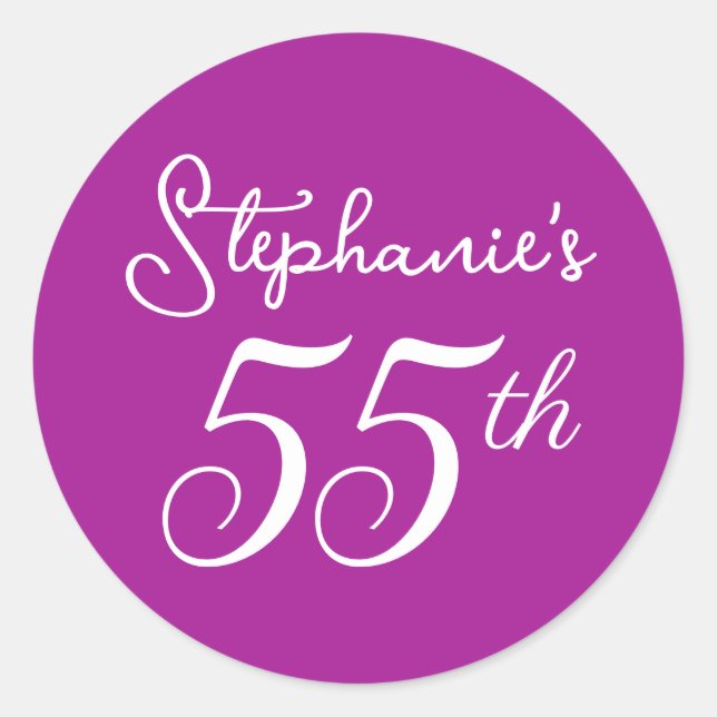 Elegant Dark Pink Monogram 55th Birthday Party Classic Round Sticker (Front)