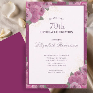 Elegant Dark Pink Roses Women's 70th Birthday  Invitation