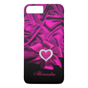 Elegant Dark Pink Silk Look Black Heart Jewel iPhone 8 Plus/7 Plus Case