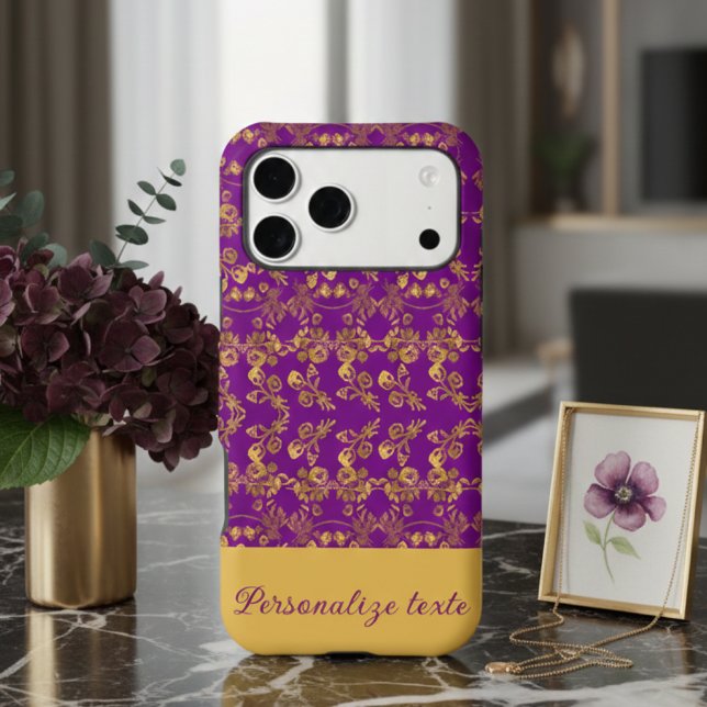 Elegant Dark Plum & Damask Floral Printed Gold (Creator Uploaded)