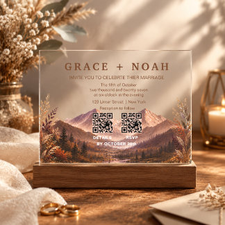 Elegant Dark Plum Mountain Gold Botanical RSVP  Acrylic Invitations
