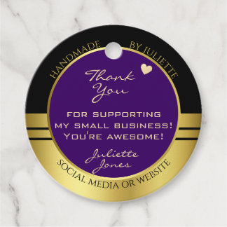 Elegant Dark Purple and Gold with Cute Tiny Heart Favour Tags