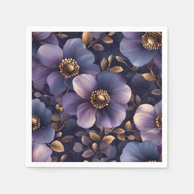 Elegant Dark Purple Floral Pattern Design Napkin (Front)