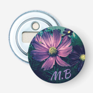 Elegant Dark Purple Flowers Photo Art Monogram Bottle Opener
