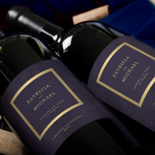 Elegant dark purple gold wedding personalized wine label