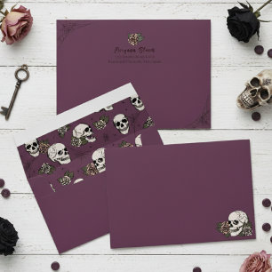 Elegant Dark Purple Gothic Floral Skulls Envelope