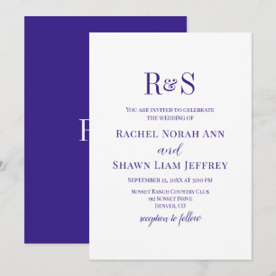Elegant Dark Purple Modern Monogram Wedding Invitation