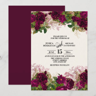 Elegant Dark Purple Plum Floral Wedding Invitation