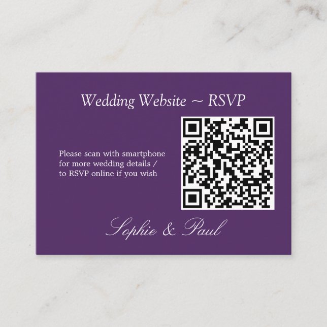 Elegant Dark Purple QR Code Website RSVP Card (Front)