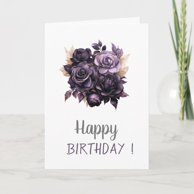 Elegant Dark Purple Roses Birthday Card (Front)