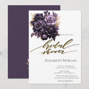 Elegant Dark Purple Roses Bridal Shower  Invitation