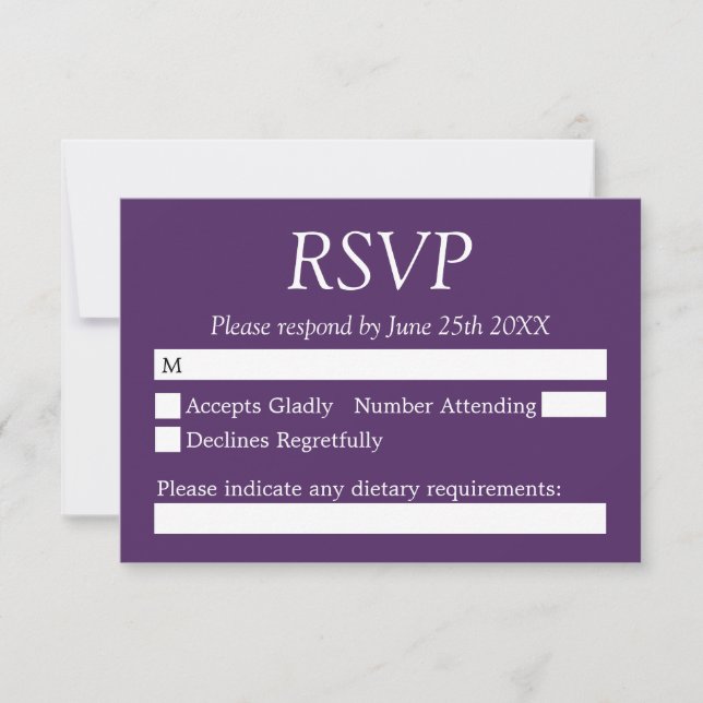 Elegant Dark Purple Wedding RSVP Card (Front)