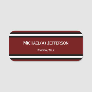 Elegant Dark Red, Black and White: Name & Position Name Tag