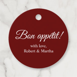 Elegant Dark Red Bon Appetit Custom Personalized Favour Tags