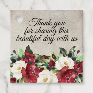 Elegant Dark Red Floral Goth Wedding Thank You Favour Tags