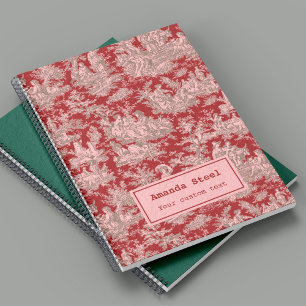 Elegant Dark Red French Toile De Jouy Floral Notebook