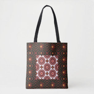 Elegant Dark Red Geometric Mandala Tote Bag – Arti