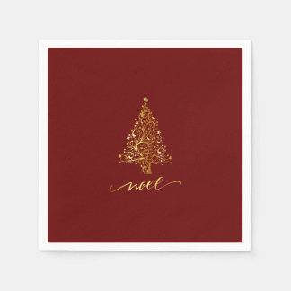 Elegant Dark Red & Gold Christmas Tree Noel Napkin