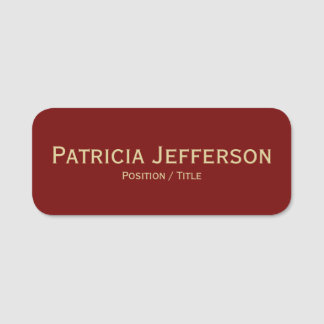 Elegant Dark Red & Gold Text: Modern Professional Name Tag