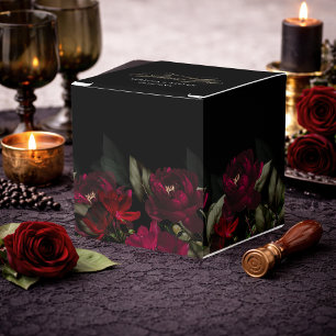 Elegant dark red gothic floral moody wedding favor box