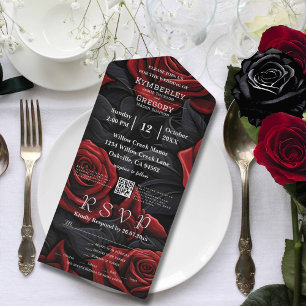 Elegant Dark Red Gothic Rose on Black QR Code All In One Invitation