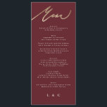 Elegant Dark Red Plum Burgundy Calligraphy Wedding Menu<br><div class="desc">part of a collection
*not real foil</div>
