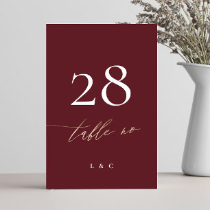 Elegant Dark Red Plum Burgundy Gold The Wedding Table Number