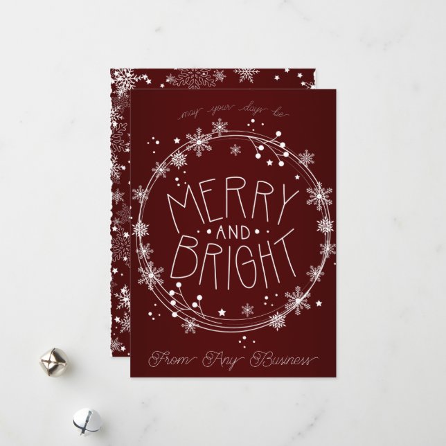 Elegant Dark Red Snowflake Business Holiday Card (Front/Back In Situ)