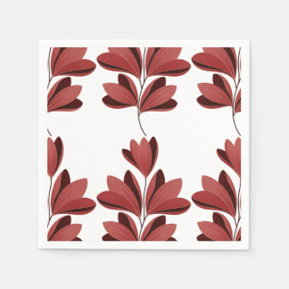 Elegant Dark Red Stylized Floral Branch Napkin