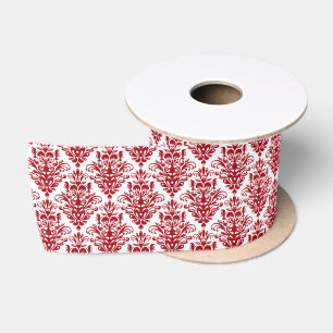 Elegant dark red vintage damask pattern satin ribbon