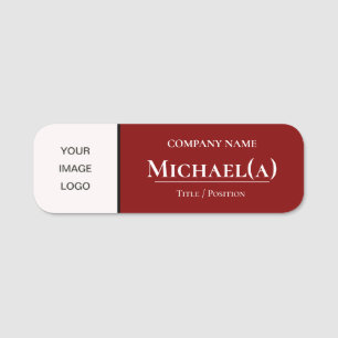 Elegant Dark Red White Company Logo Name Tag