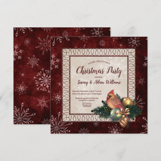 Elegant Dark Red with Cardinal Christmas Party Invitation