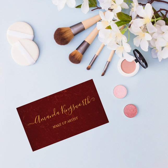 Elegant dark red with gold script professional business card (Creator Uploaded)