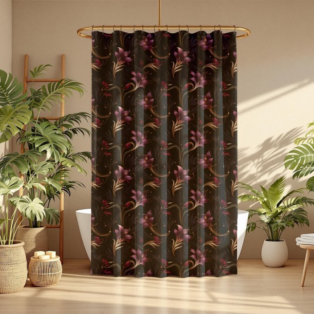Elegant Dark Romantic Gothic Lily Flower Pattern (Elegant Dark Romantic Gothic Lily Flower Pattern Shower Curtain)
