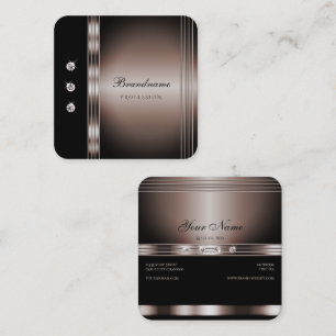 Elegant Dark Rose Gold and Black with Rhinestones Square Business Card