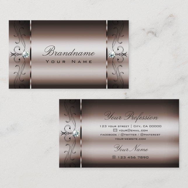 Elegant Dark Rose Gold Squiggled Jewels Ornamental Business Card (Front/Back)