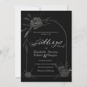 Elegant Dark Roses Black Wedding  Invitation