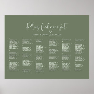 Elegant Dark Sage Green Alphabetical seating chart